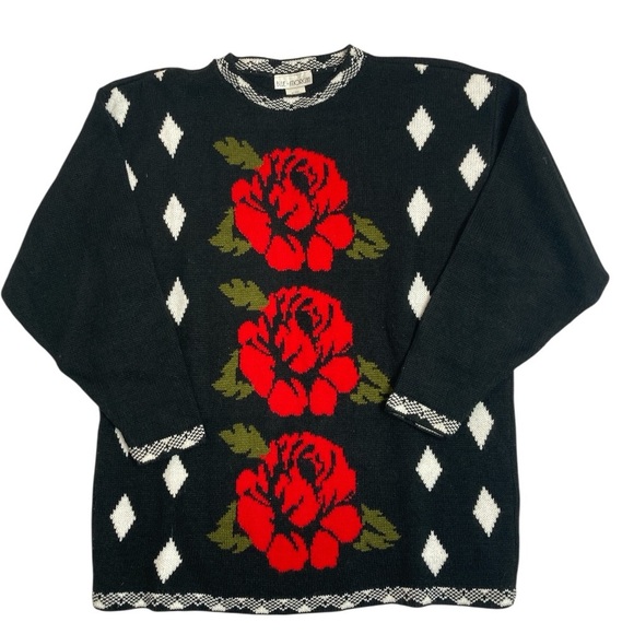 Vintage 80’s Blue Morgan Floral Sweater - Picture 1 of 9